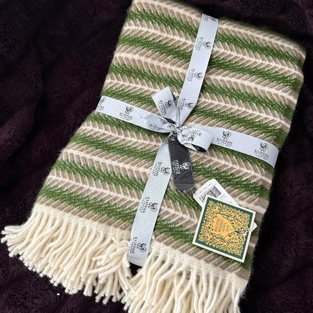 Klippan Oscar Throw Blanket 100% Eco Lambswool Multi Green 51x78” New with Tags